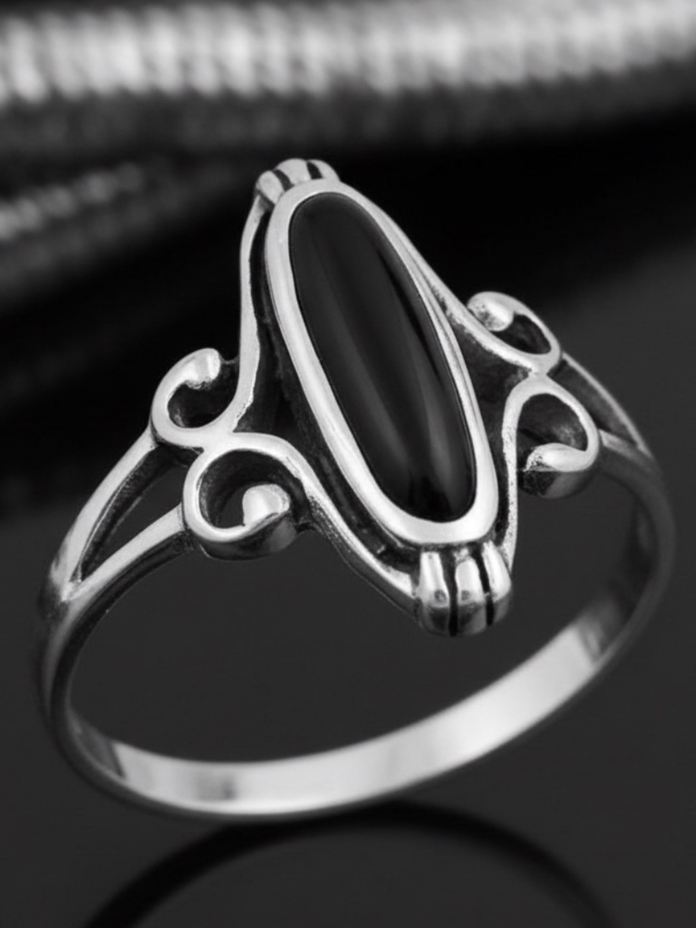 Womens Sterling Silver 925 Black Onyx Oval Ring Size 7
